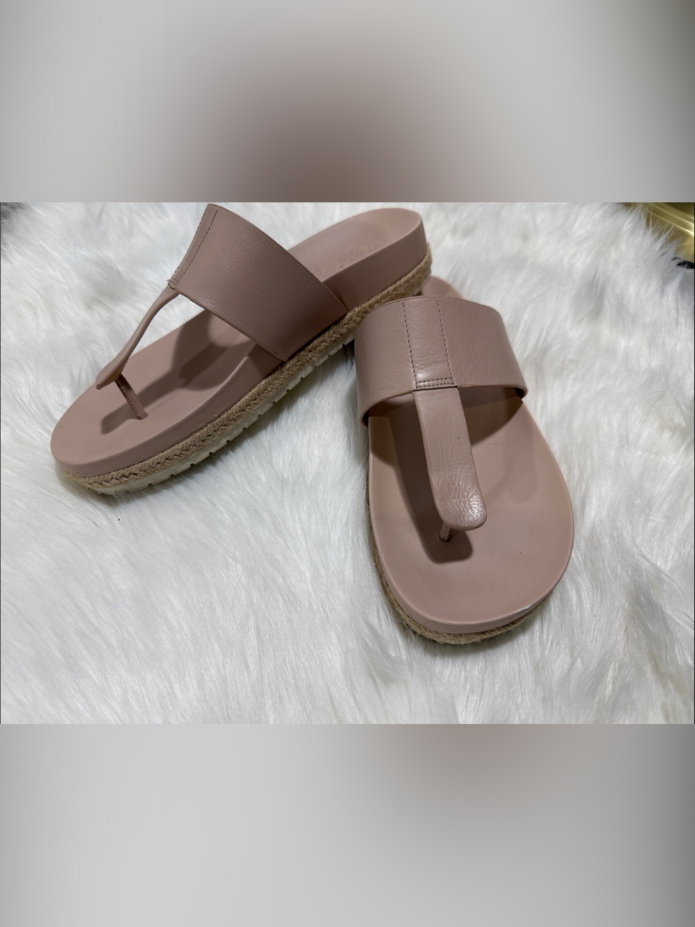 Vince Camuto Blush Espadrille Leather Platform Thong Sandals w/Contoured Bed - 9